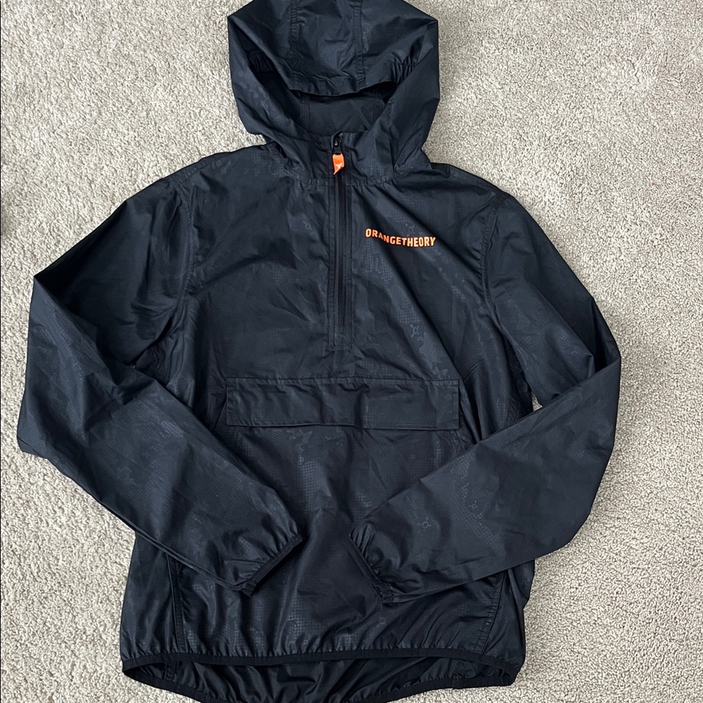 Orangetheory Black Hooded Pullover Windbreaker with Orange Logo